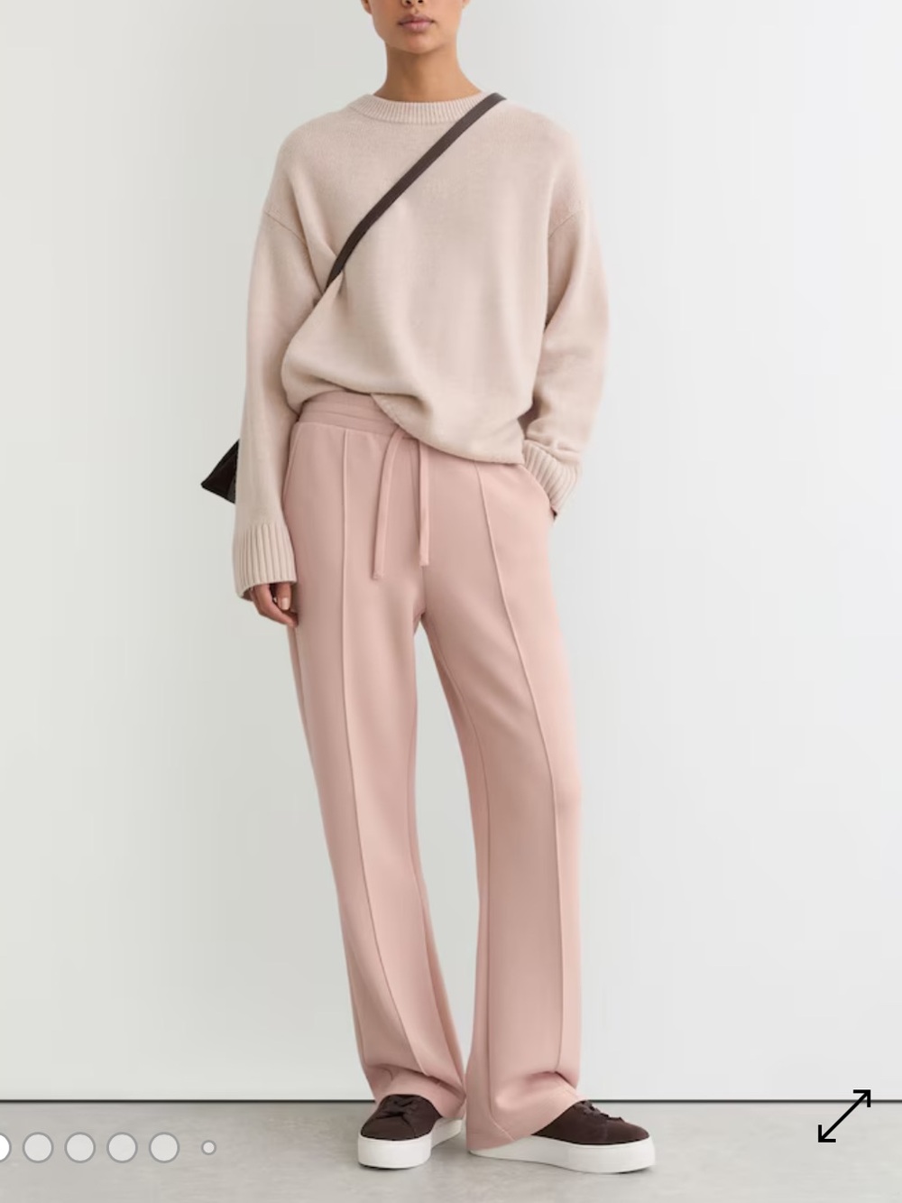 Reiss Bernie Premium Interlock Wide-Leg Joggers in Pale Pink